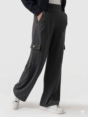 Saint + Sofia Cargo Chelsea Wide Leg Pants Charcoal Size 8 Minimalist Workwear